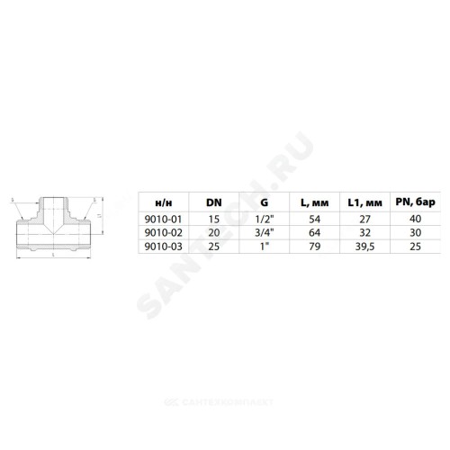 Тройник латунь никель Ду 25 (1") НР/НР/НР 9010 ГОСТ 32585-2013 Aquasfera 9010-03