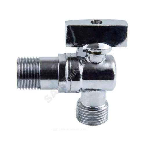 Кран шаровой латунный бытовой хром угловой 1041 G1/2"х3/4" Ру10 НР переходной бабочка без отражателя Aquasfera 1041-02