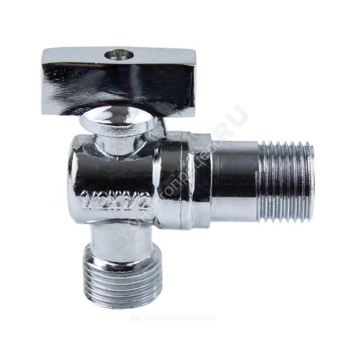 Кран шаровой латунный бытовой хром угловой 1041 G1/2"х3/4" Ру10 НР переходной бабочка без отражателя Aquasfera 1041-02