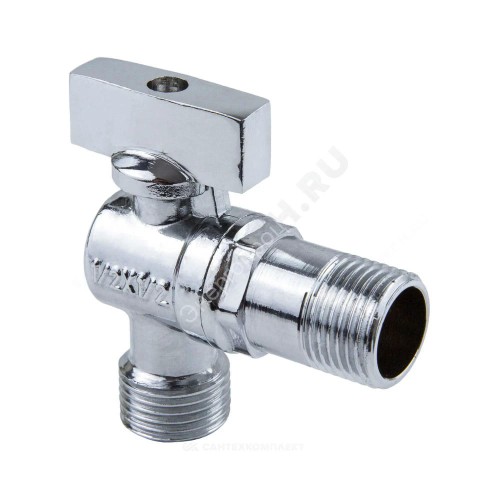 Кран шаровой латунный бытовой хром угловой 1041 G1/2"х3/4" Ру10 НР переходной бабочка без отражателя Aquasfera 1041-02