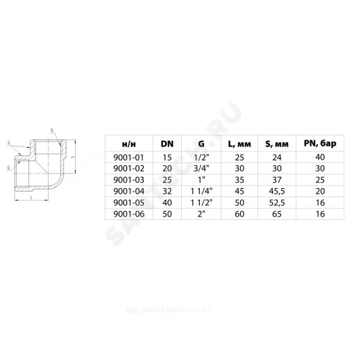 Угольник латунь никель Ду 32 (1 1/4") ВР/ВР 9001 ГОСТ 32585-2013 Aquasfera 9001-04
