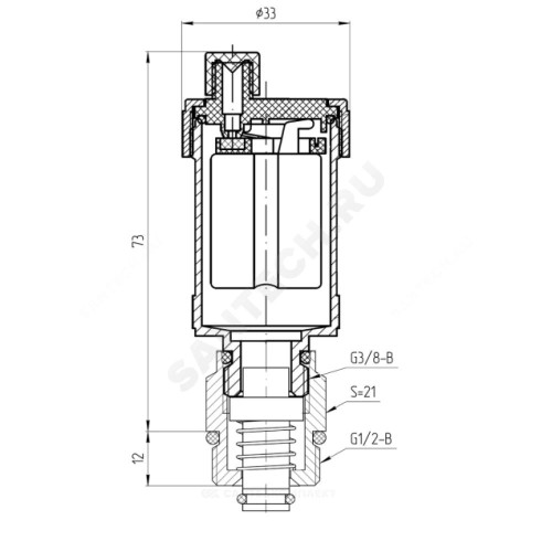 Воздухоотводчик автоматический латунь 5010 Ду 15 Ру10 G1/2" НР прямой Aquasfera 5010-01