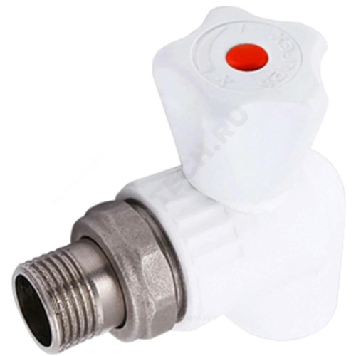 Кран шаровой PP-R белый Дн 20х1/2" НР угловой для радиатора VALFEX 10148020