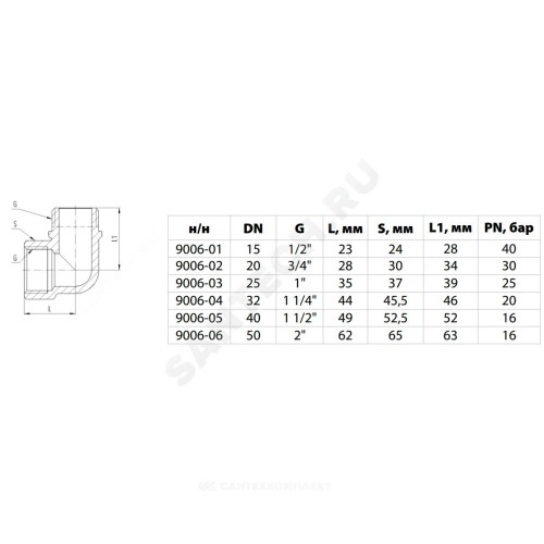 Угольник латунь никель реборда Ду 40 (1 1/2") ВР/НР 9006 ГОСТ 32585-2013 Aquasfera 9006-05