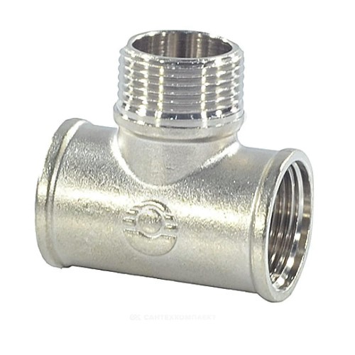 Тройник латунь никель переходной Ду 20х15х15 (3/4"х1/2"х1/2") ВР/НР/ВР VALFEX VF.132.N.034.012.012