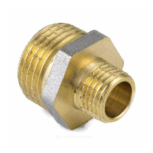 Ниппель латунь никель переходной Ду 20х15 (3/4"х1/2") НР 9023 ГОСТ 32585-2013 Aquasfera 9023-03