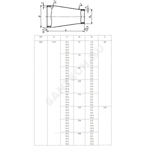 Переход сталь концентрический Дн 377х9,0-273х7,0 (Ду 350х250) бесшовный ГОСТ 17378-2001