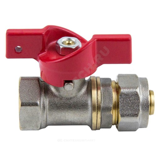Кран шаровой латунь никель 1016 Euro Дн 16х1/2" Ру16 ВР/обжим бабочка красная Aquasfera 1016-01
