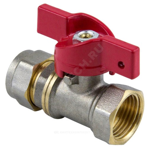 Кран шаровой латунь никель 1016 Euro Дн 20х1/2" Ру16 ВР/обжим бабочка красная Aquasfera 1016-02