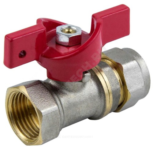 Кран шаровой латунь никель 1016 Euro Дн 20х1/2" Ру16 ВР/обжим бабочка красная Aquasfera 1016-02