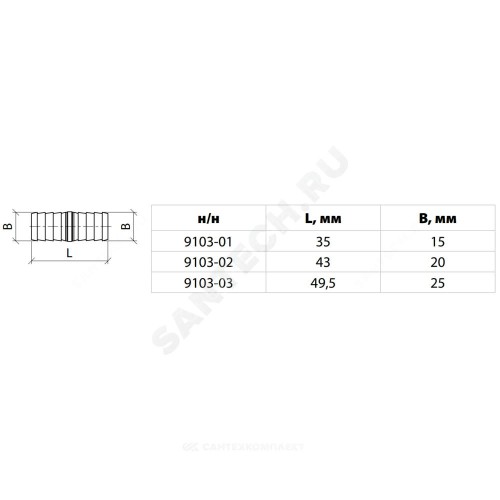 Соединитель штуцерный латунь для шланга Дн 25 9103 Aquasfera 9103-03