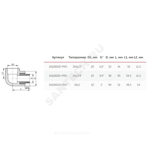 Угольник PP-R комбинированный белый Дн 20х1/2" НР PRO VALFEX 10126020-PRO