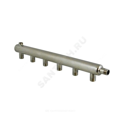 Коллектор нержавеющая сталь Ду 40 3/4" НР на 6 вых 3/4" НР м/о 50мм Элит-Металл 8004