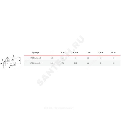 Кран шаровой латунь 11Б27фт1М OPTIMA Ду 15 Ру25 ВР/"американка" полнопроходной рычаг красный VALFEX VF.225.L0R1.012