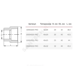 Муфта PP-R переходная белая Дн 40х25 внутр/наруж пайка PRO VALFEX 10004025-PRO