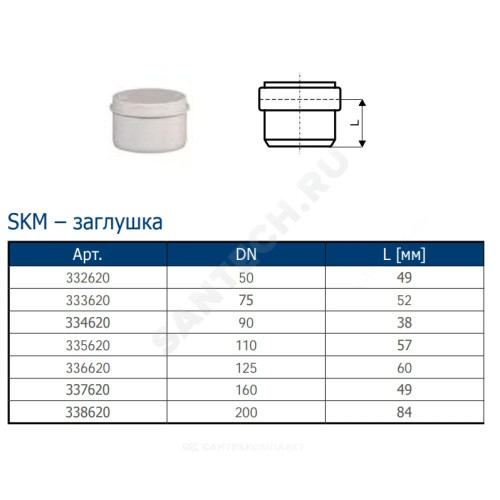 Заглушка PP-MD бесшумная светло-серая Skolan dB SKM Дн 200 (DN200) б/нап Ostendorf 338620