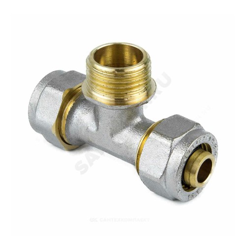 Тройник МП латунь никель обжим Дн 20х3/4"х20 НР ГОСТ 32415-2013 7014 Aquasfera 7014-02