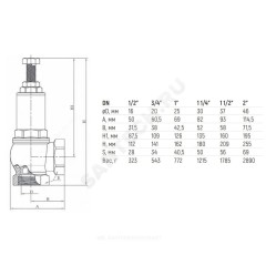 Клапан предохранительный угловой латунь Ду 15х15 Ру16 ВР G1/2"хG1/2" Рн=1...16бар 180С Benarmo