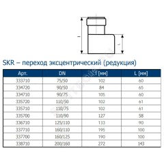 Переход PP-MD эксцентрический бесшумный светло-серый Skolan dB SKR Дн 160х110 (DN150х100) б/нап в/к Ostendorf 337710