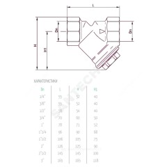 Фильтр сетчатый Y-образный латунь Ду 65 Ру16 Тмакс=110 oC 2 1/2" ВР 246 OR 0246.066
