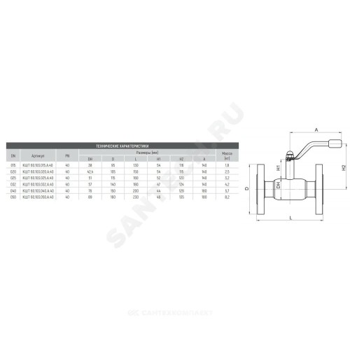Кран шаровой сталь 09Г2С Ballomax КШТ 60.103 Ду 20 Ру40 фл L=150мм BROEN КШТ 60.103.020.А.40