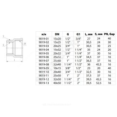 Муфта латунь никель переходная Ду 25х20 (1"х3/4") ВР/ВР 9019 ГОСТ 32585-2013 Aquasfera 9019-03