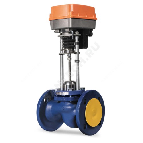 Клапан запорно-регулирующий чугун TRV односедельный Ду 32 Ру16 фл Kvs=6.3м3/ч с эл/приводом 3-х позиционным TSL-1600-25-1-24-IP67 24В Теплосила TRV-32-6.3-102