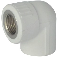 Угольник PP-R комбинированный белый Дн 20х3/4"х90гр ВР ZFPCL