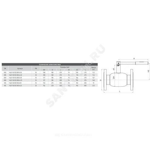 Кран шаровой сталь 09Г2С Ballomax КШТ 60.103 Ду 65 Ру25 фл L=270мм BROEN КШТ 60.103.065.А.25