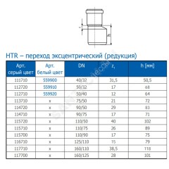 Переход PP-H эксцентрический серая HT HTR Дн 50х40 б/нап в/к Ostendorf 112710