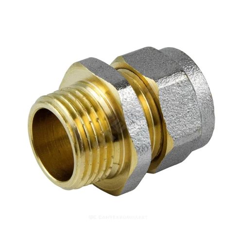 Муфта МП латунь никель обжим Дн 26х3/4" НР ГОСТ 32415-2013 7001 Aquasfera 7001-05