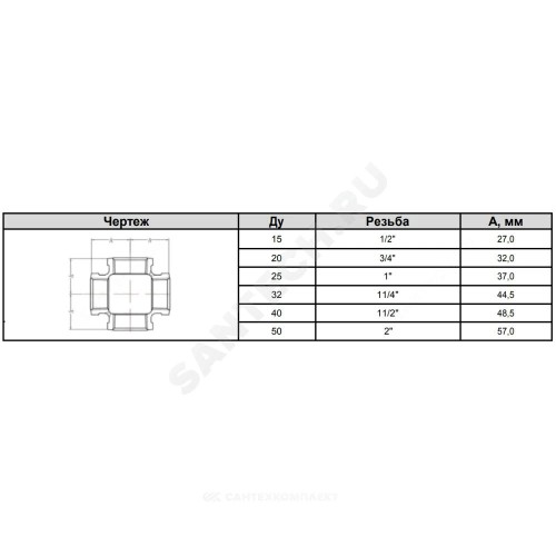 Крест прямой чугун Ду 40 (1 1/2") ВР/ВР Fittex PLUS