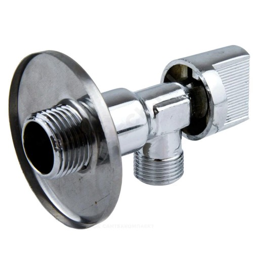 Кран шаровой латунный бытовой хром угловой 1043 G1/2"х3/8" Ру10 НР переходной бабочка с отражателем Aquasfera 1043-01