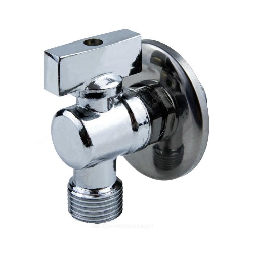 Кран шаровой латунный бытовой хром угловой 1042 G1/2"х3/4" Ру10 НР переходной бабочка с отражателем Aquasfera 1042-02