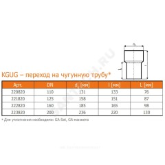 Переход НПВХ на чугун коричневый Дн 110 б/нап б/манжеты KGUG Ostendorf 220820