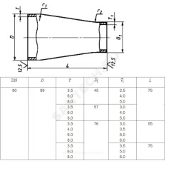 Переход сталь концентрический Дн 38х3,0-32х3,0 (Ду 32х25) бесшовный ГОСТ 17378-2001