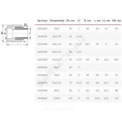 Муфта PP-R комбинированная под ключ белая Дн 90х3" НР VALFEX 10135090