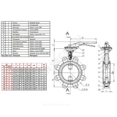 Затвор дисковый поворотный чугун VPI4649-02EP Ду 200 Ру16 с резьб проушинами с рукояткой диск нерж манжета EPDM Tecofi VPI4649-02EP0200